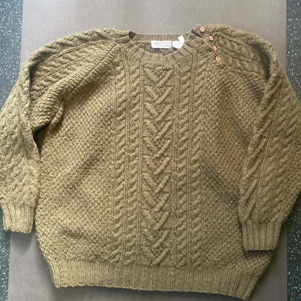 Talbots Knit Wool Sweater Olive Green Size Large